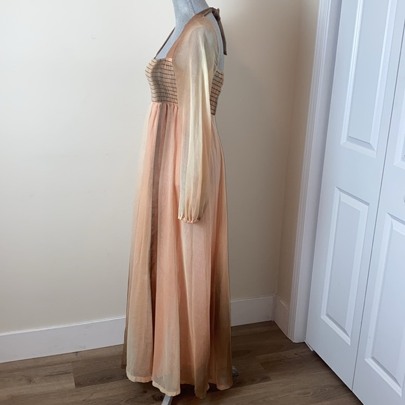 Vintage Algo-Ettes Ombré Peach Cream & Brown Floor Length Maxi Dress Size Size 5 - Picture 4 of 16